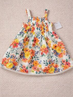 Shabby Chic Party Dress with Yellow & Coral Floral Print